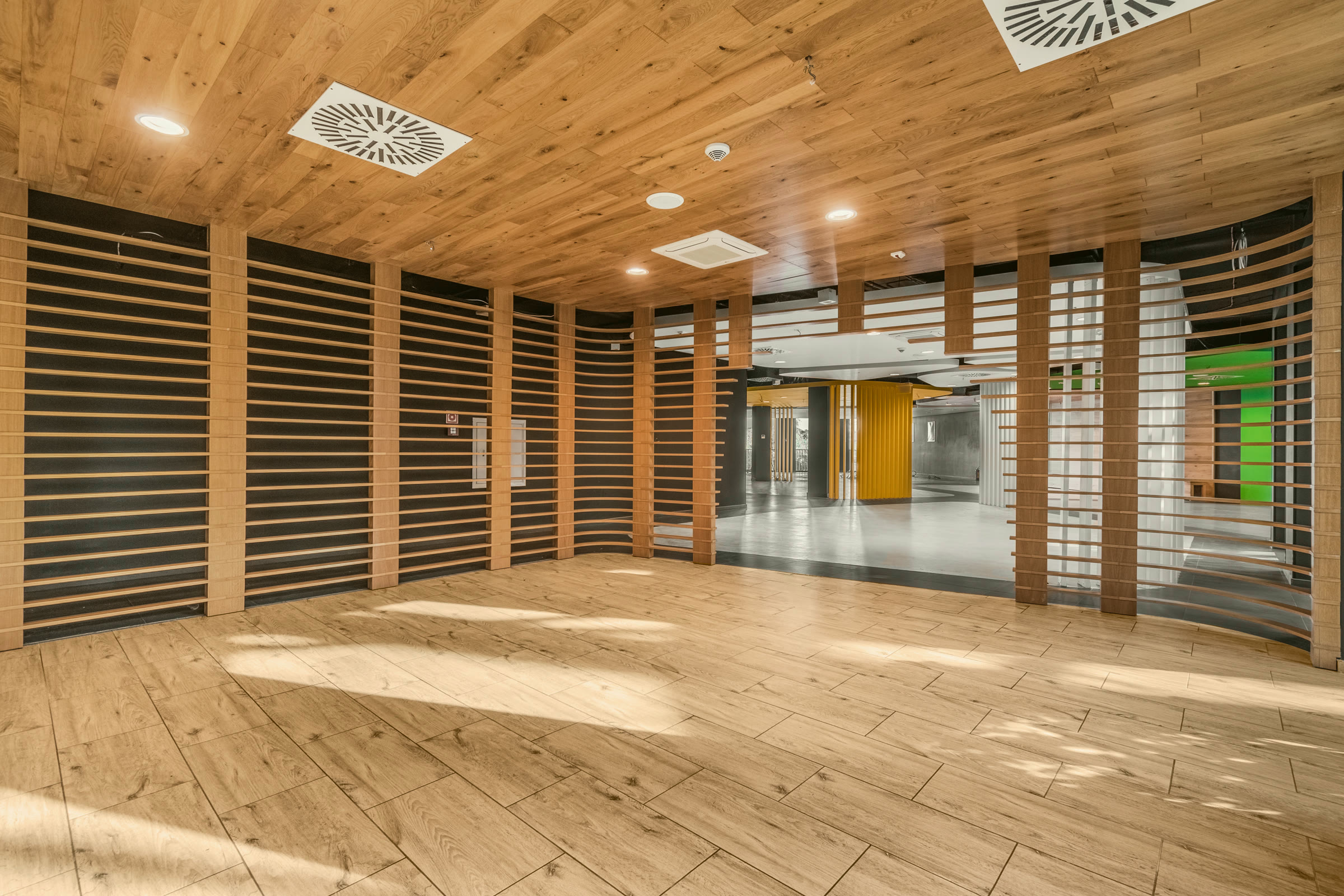 Lobby, wooden slats